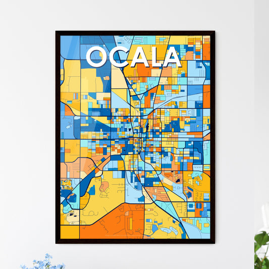 OCALA FLORIDA Vibrant Colorful Art Map Poster Blue Orange