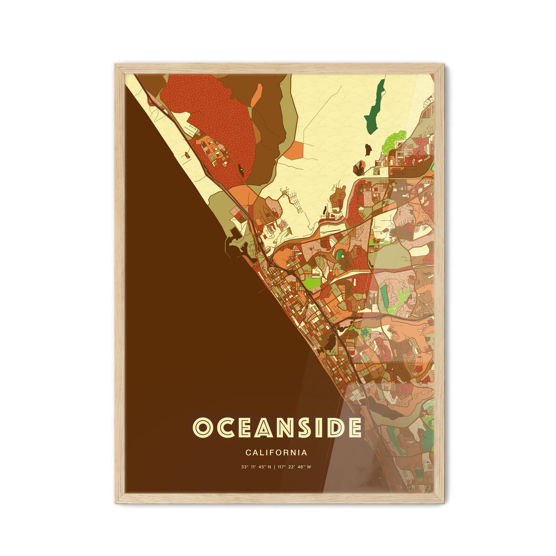 Colorful Oceanside California Fine Art Map Farmhouse