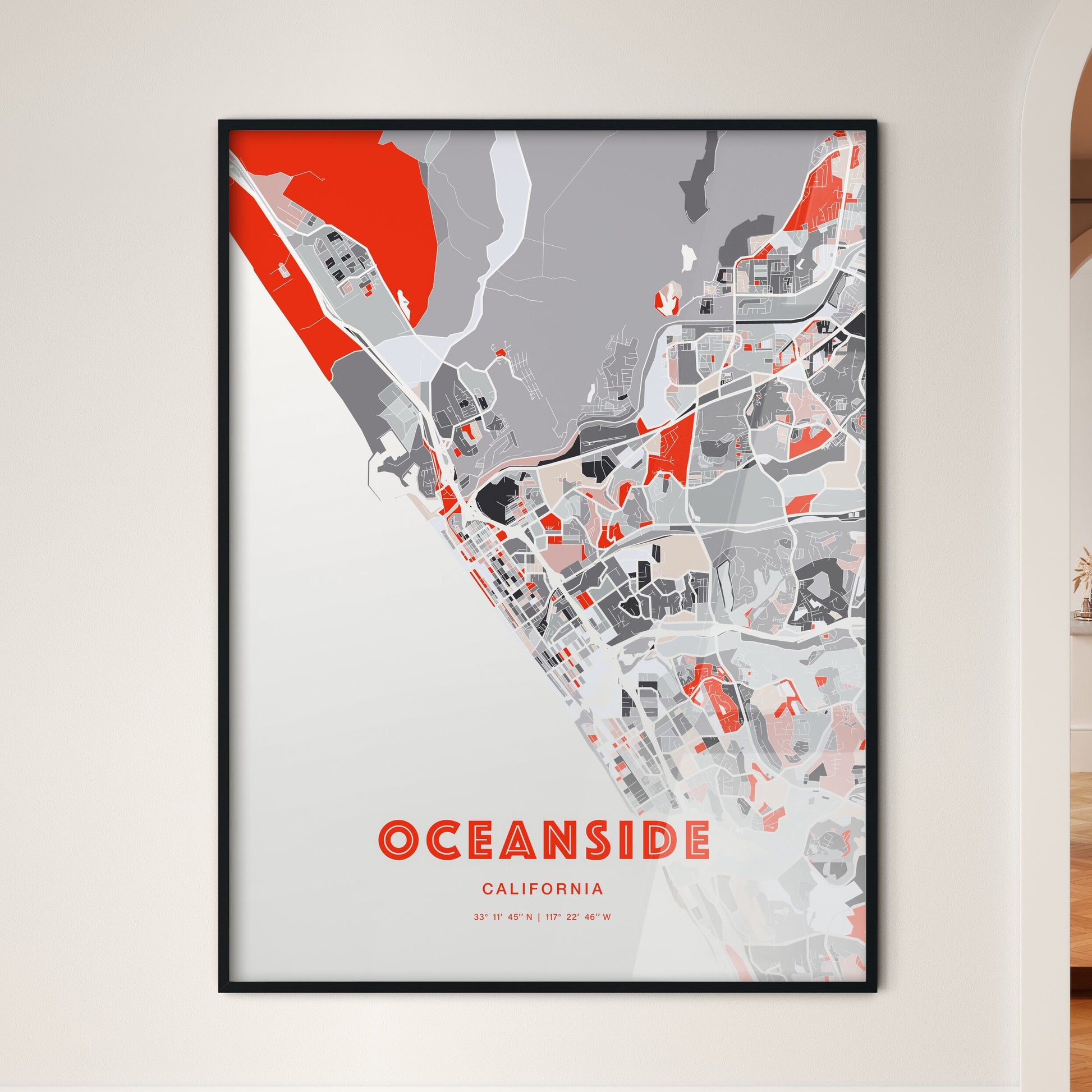 Colorful Oceanside California Fine Art Map Modern Expressive