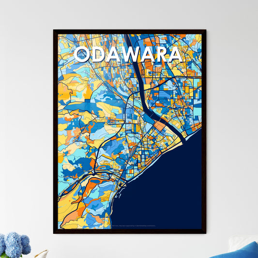 ODAWARA JAPAN Vibrant Colorful Art Map Poster Blue Orange