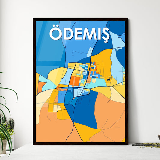ÖDEMIŞ TURKEY Vibrant Colorful Art Map Poster Blue Orange
