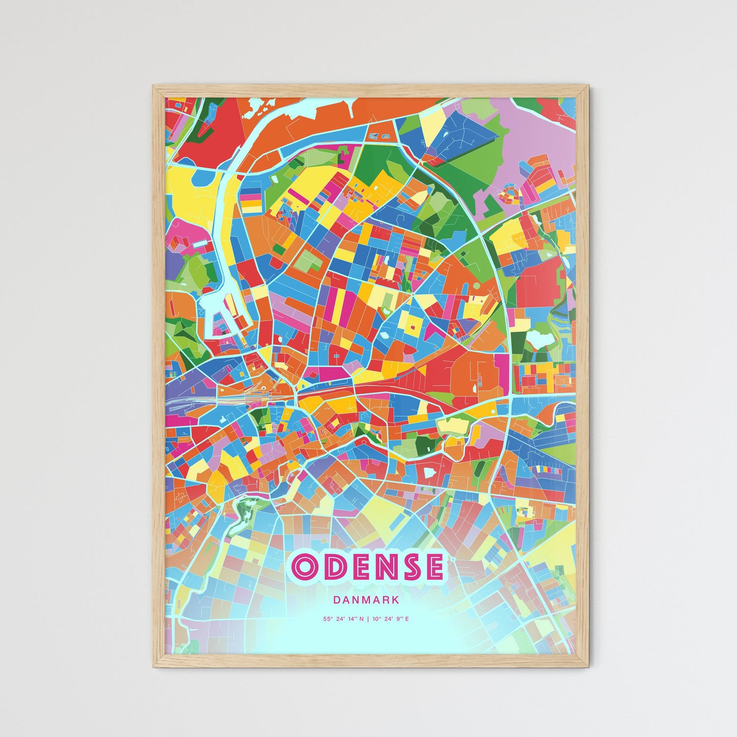 Colorful Odense Denmark Fine Art Map Crazy Colors