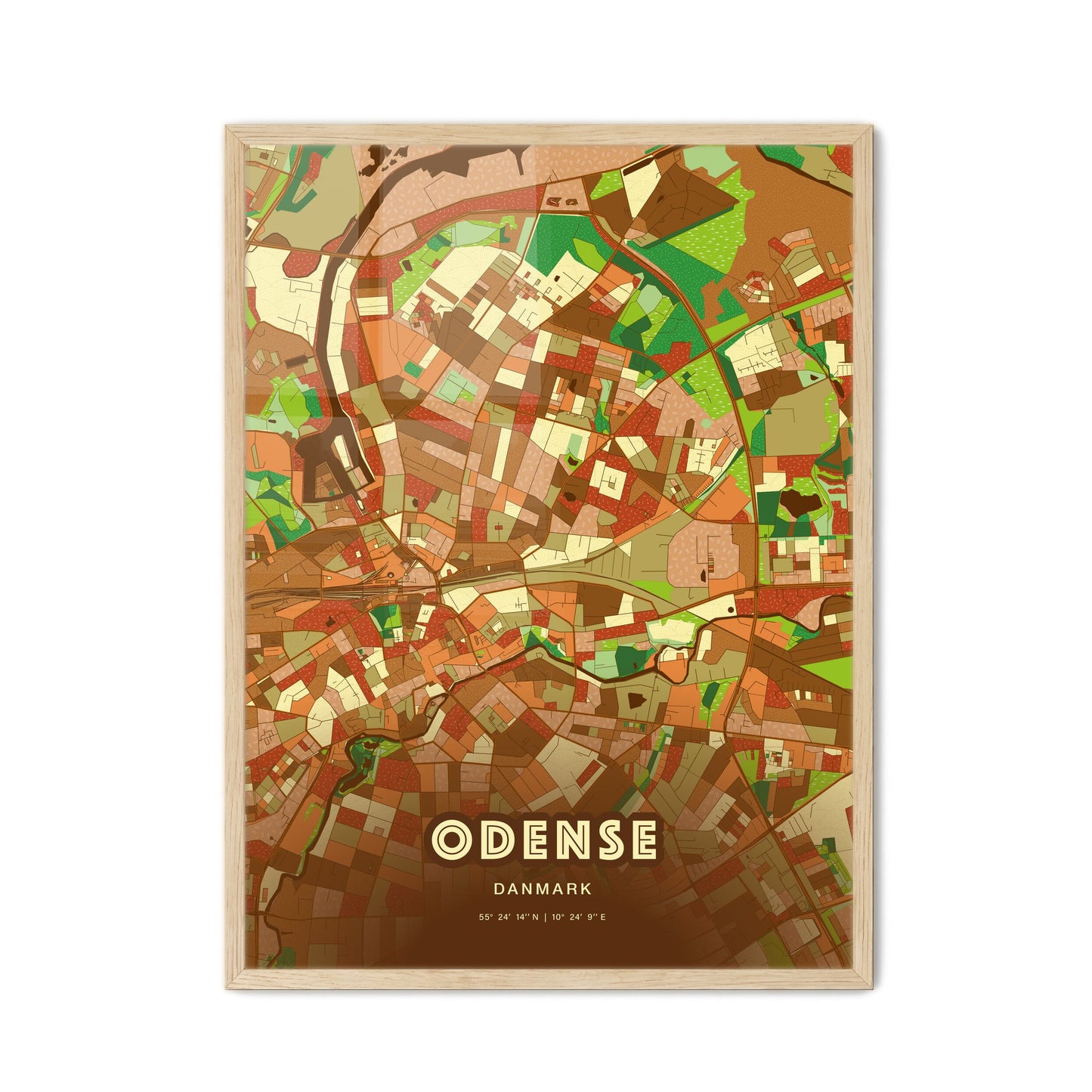 Colorful Odense Denmark Fine Art Map Farmhouse