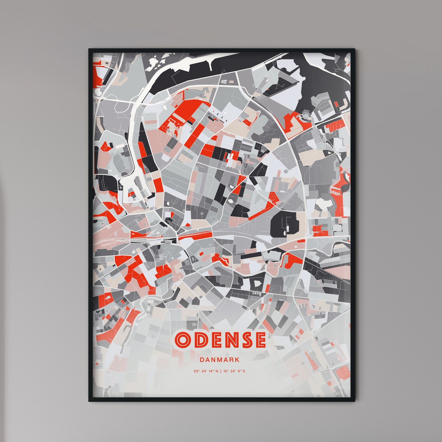 Colorful Odense Denmark Fine Art Map Modern Expressive