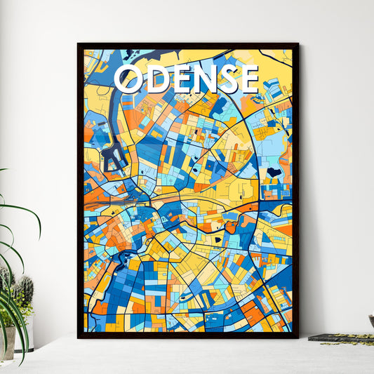 ODENSE DENMARK Vibrant Colorful Art Map Poster Blue Orange