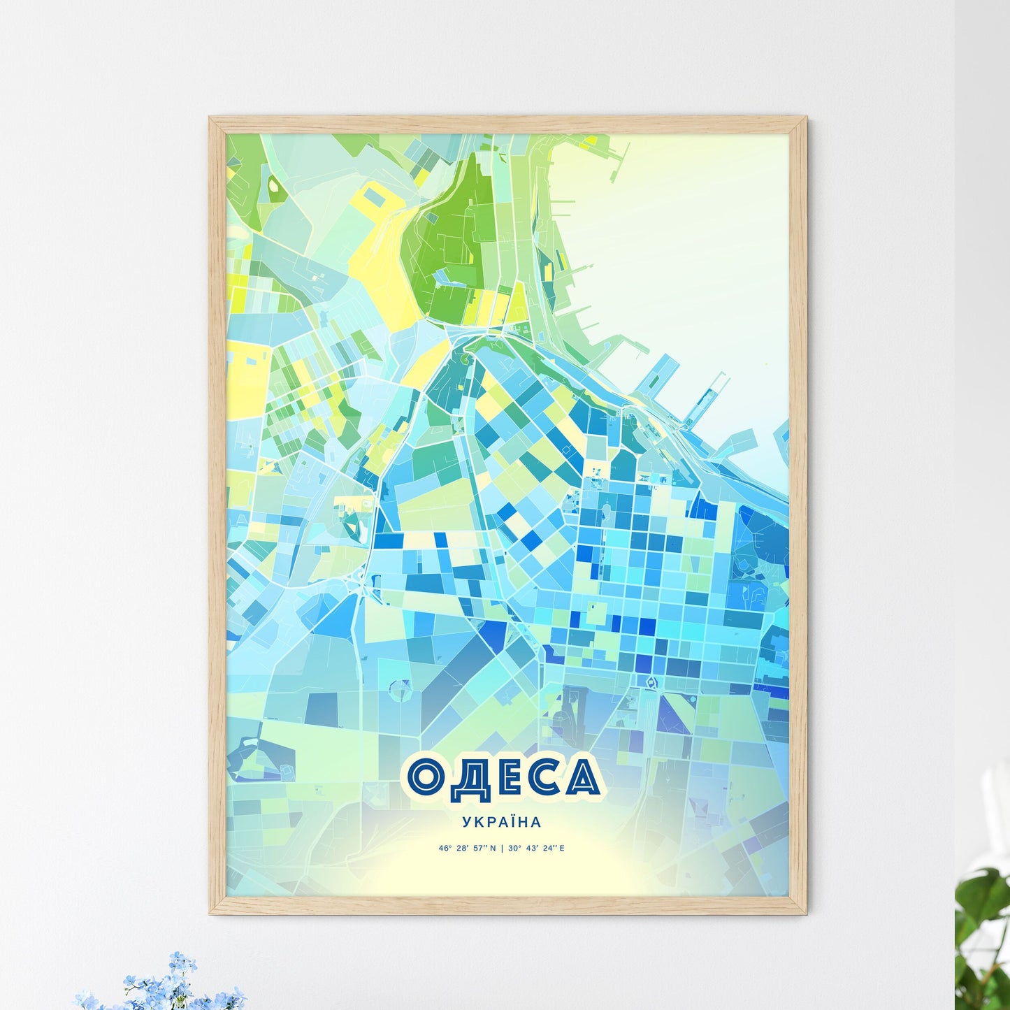 Colorful Odessa Ukraine Fine Art Map Cool Blue