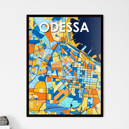 ODESSA UKRAINE Vibrant Colorful Art Map Poster Blue Orange