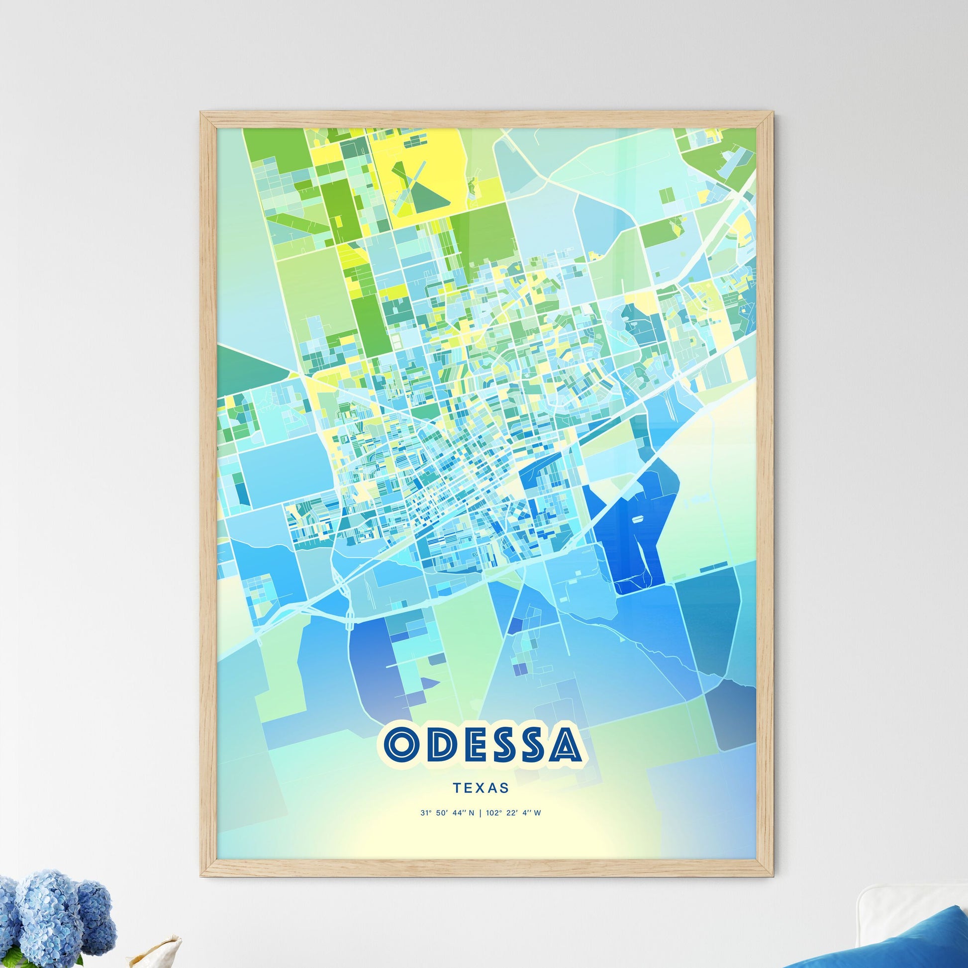 Colorful Odessa Texas Fine Art Map Cool Blue