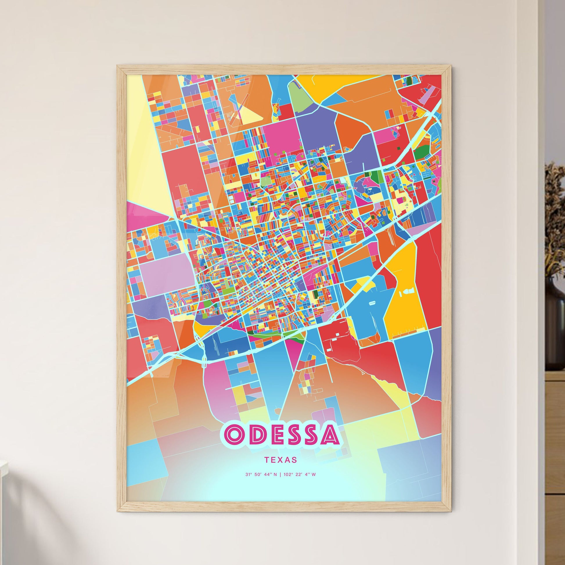 Colorful Odessa Texas Fine Art Map Crazy Colors