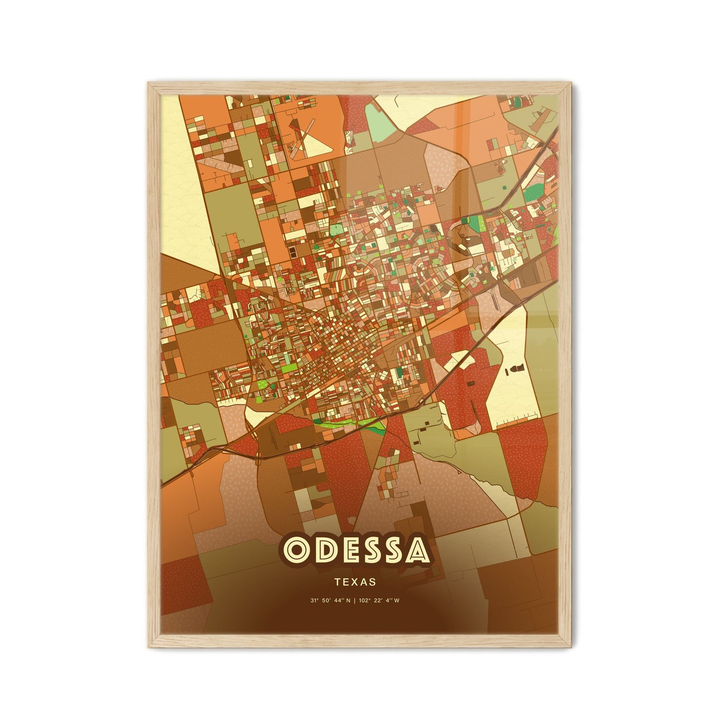 Colorful Odessa Texas Fine Art Map Farmhouse