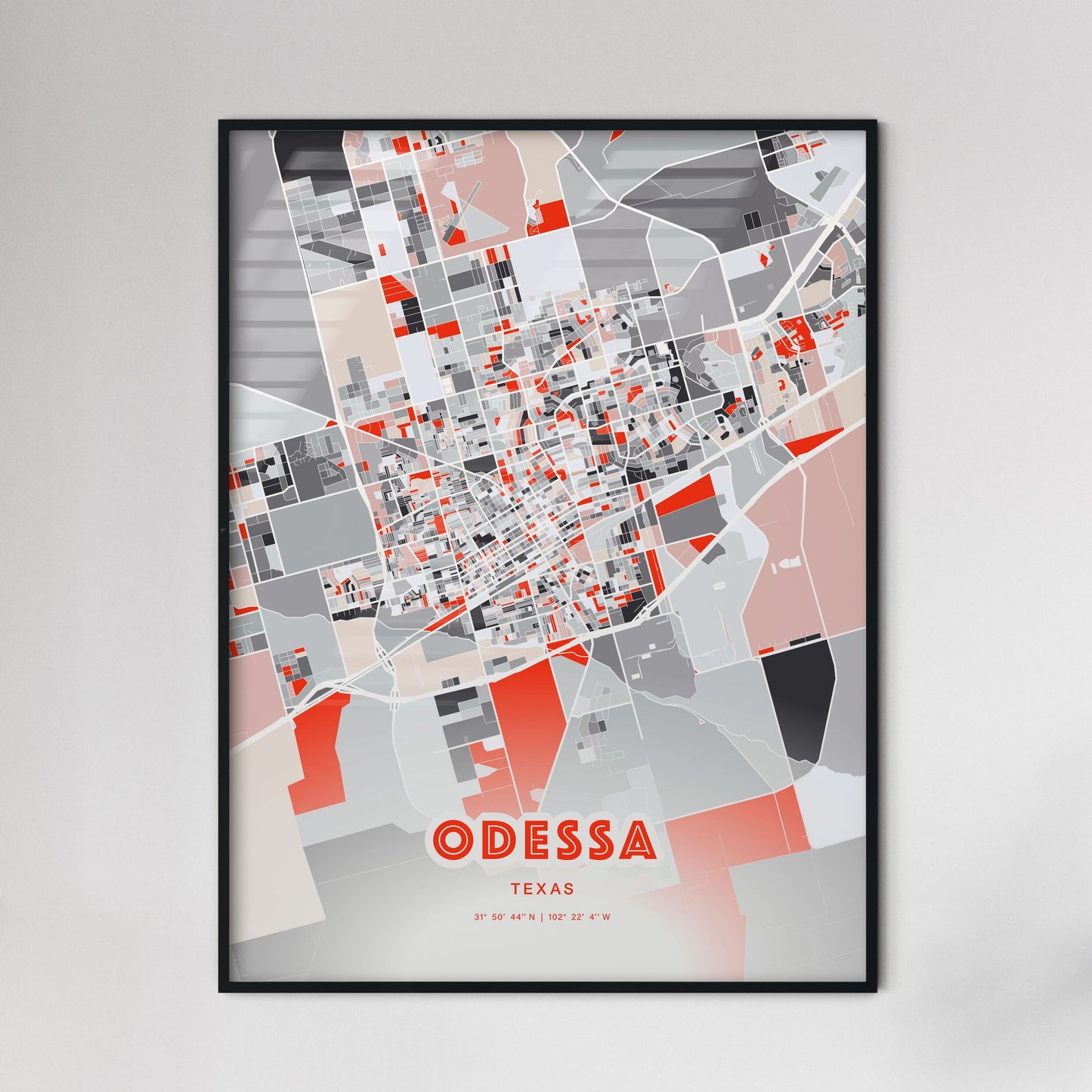 Colorful Odessa Texas Fine Art Map Modern Expressive