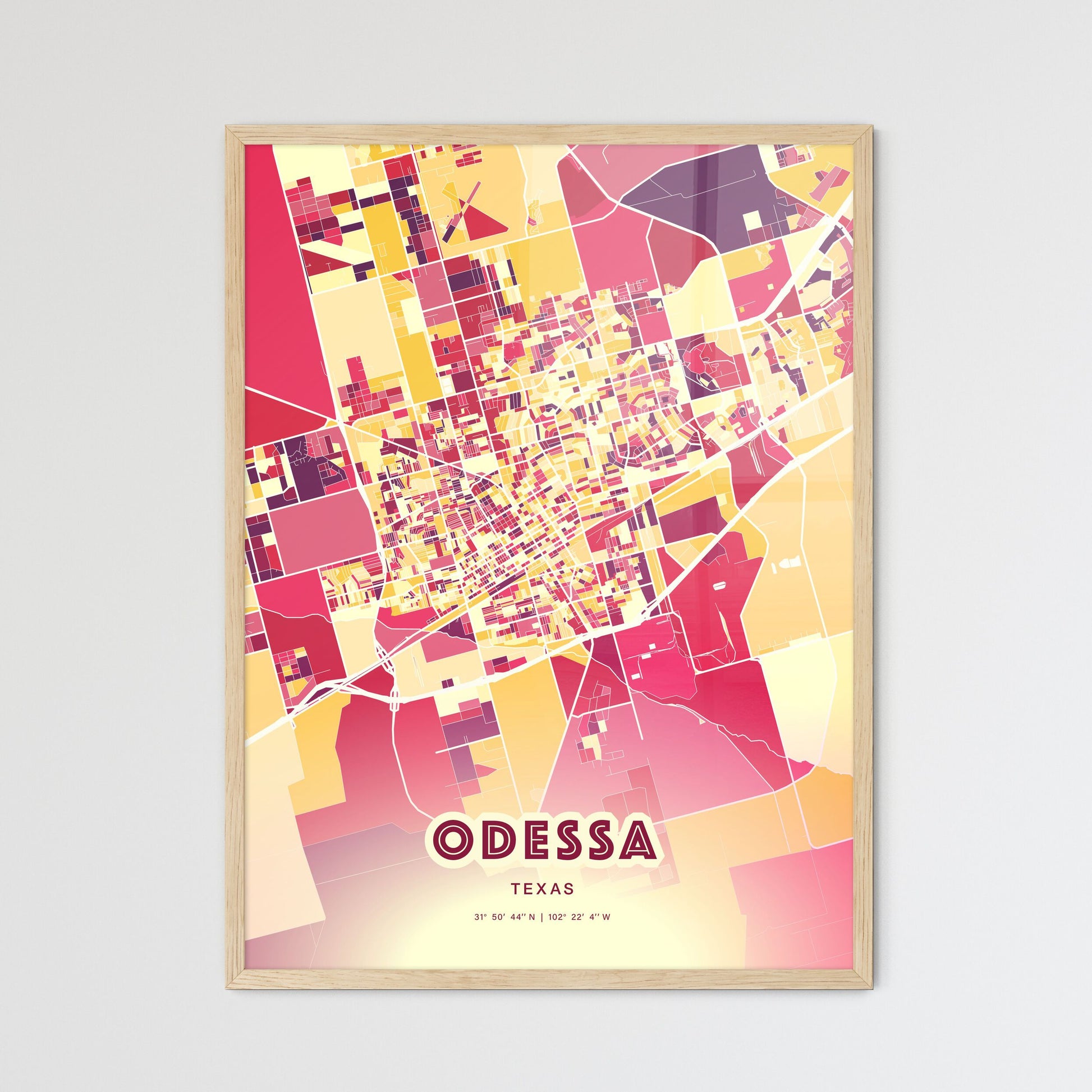 Colorful Odessa Texas Fine Art Map Hot Red