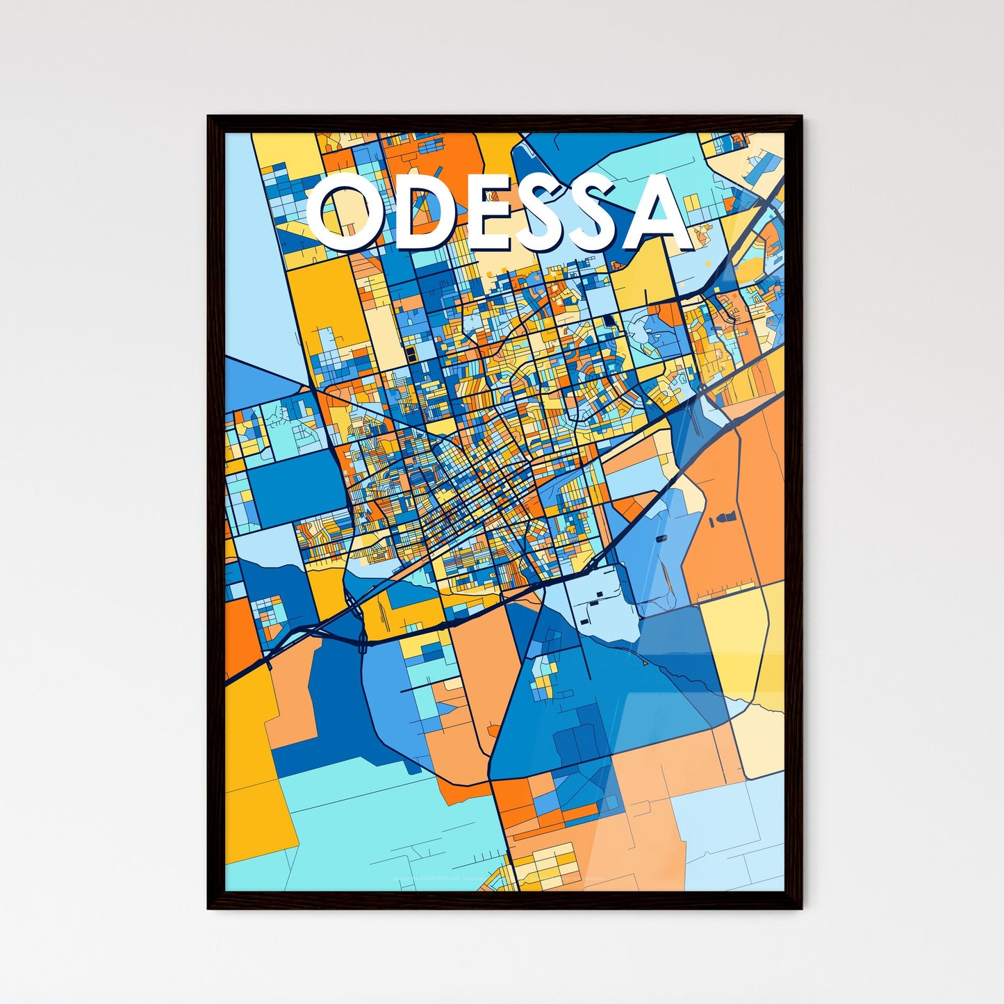 ODESSA TEXAS Vibrant Colorful Art Map Poster Blue Orange