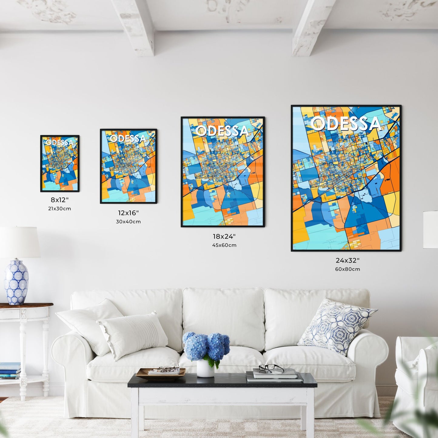 ODESSA TEXAS Vibrant Colorful Art Map Poster Blue Orange