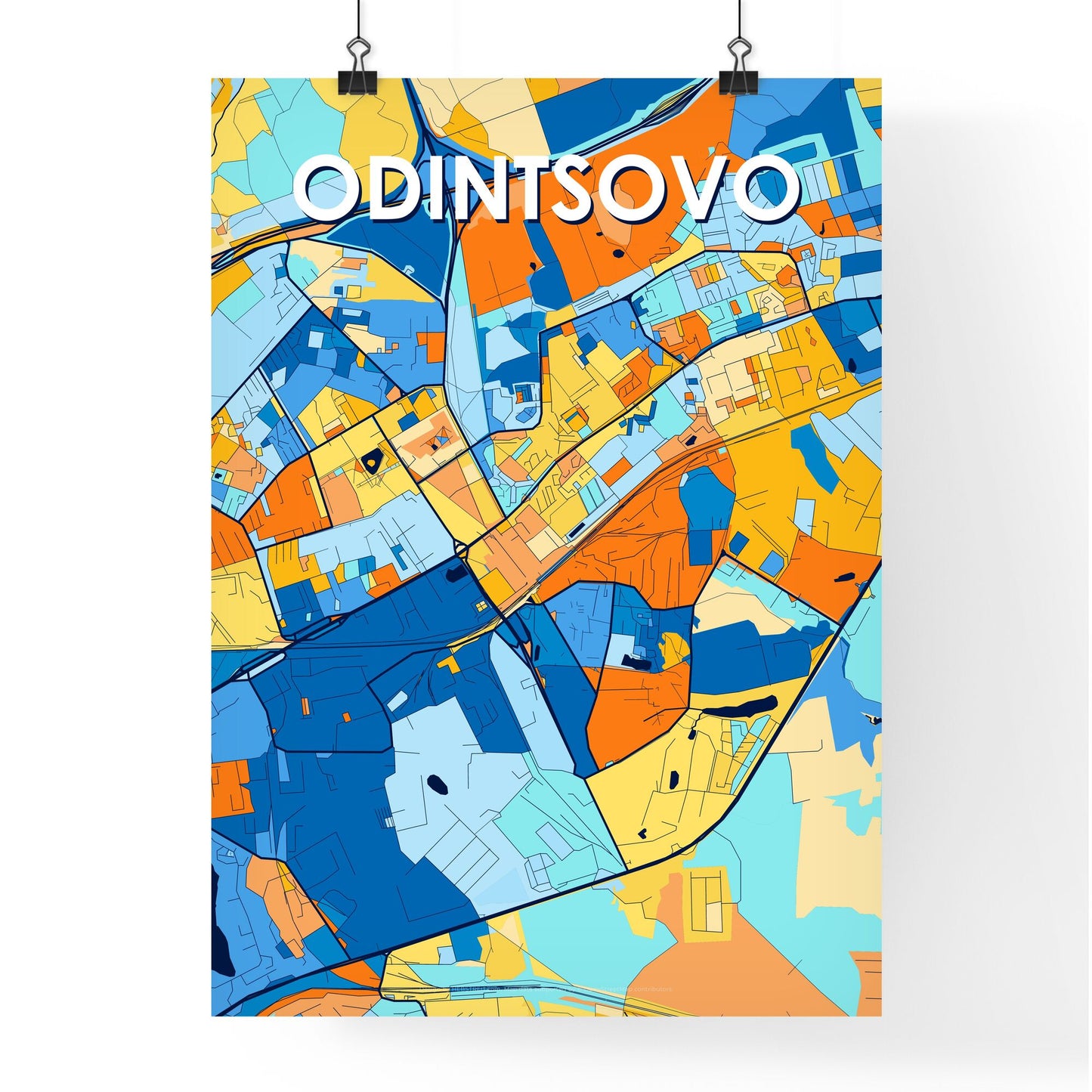 ODINTSOVO RUSSIA Vibrant Colorful Art Map Poster Blue Orange