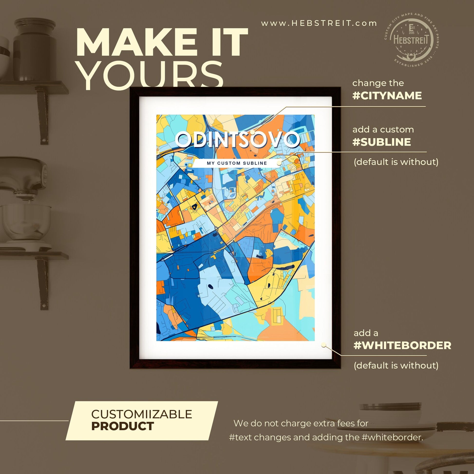 ODINTSOVO RUSSIA Vibrant Colorful Art Map Poster Blue Orange