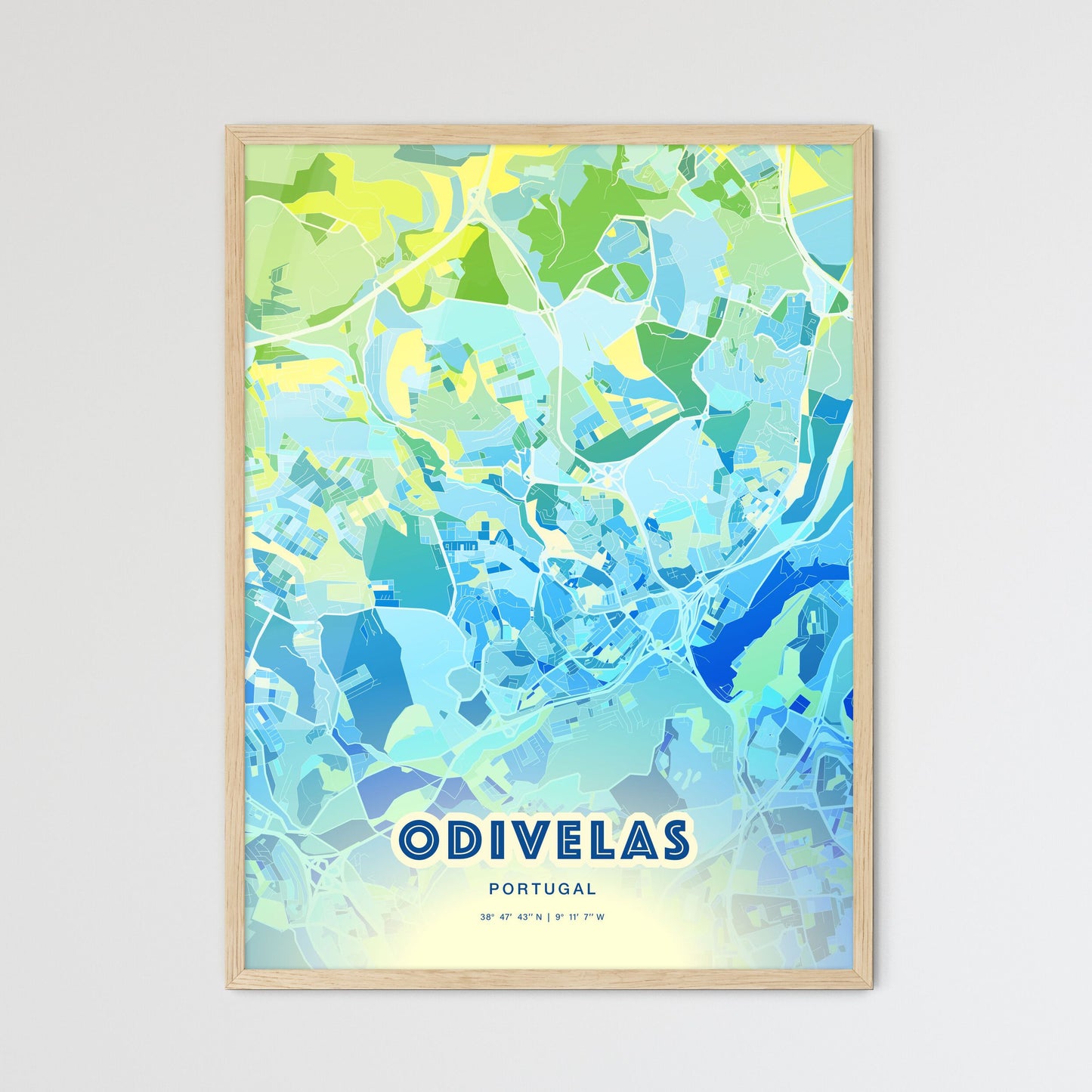 Colorful Odivelas Portugal Fine Art Map Cool Blue