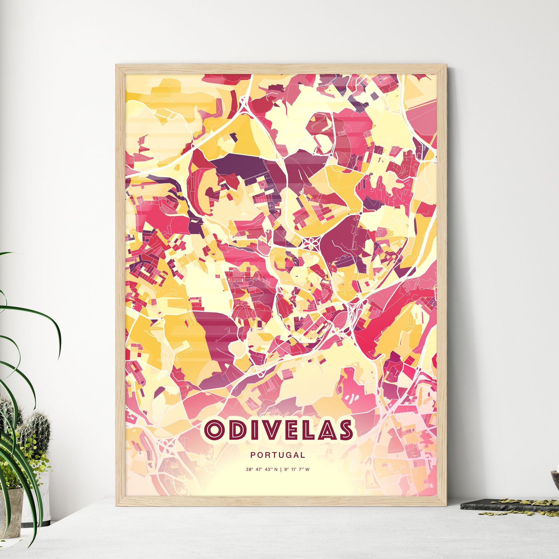 Colorful Odivelas Portugal Fine Art Map Hot Red