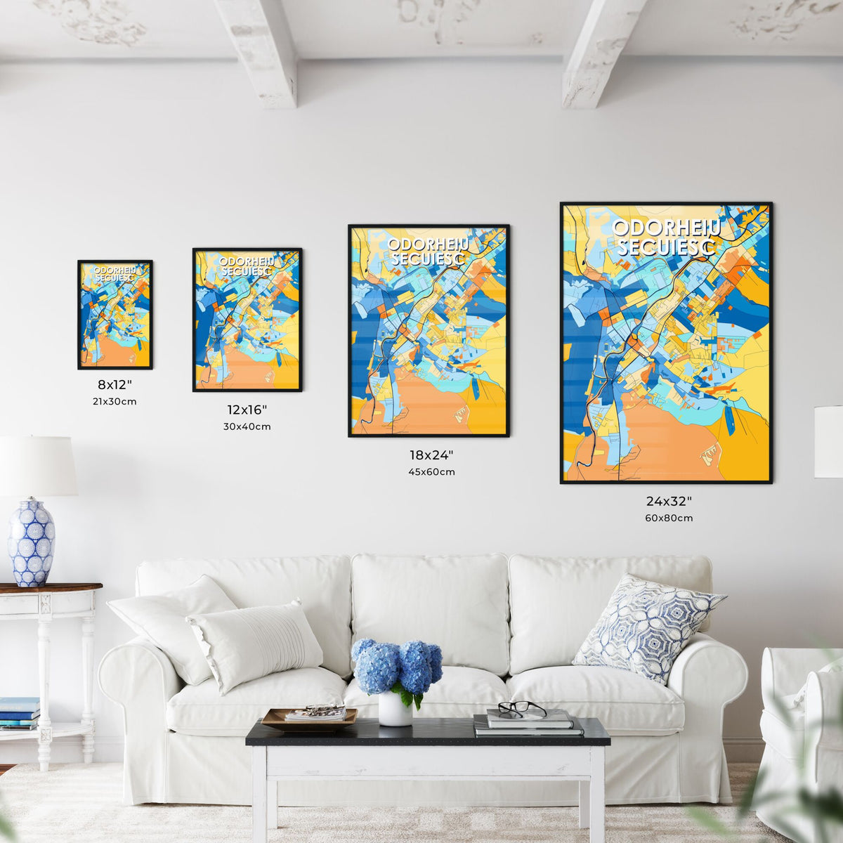 ODORHEIU SECUIESC ROMANIA Vibrant Colorful Art Map Poster Blue Orange