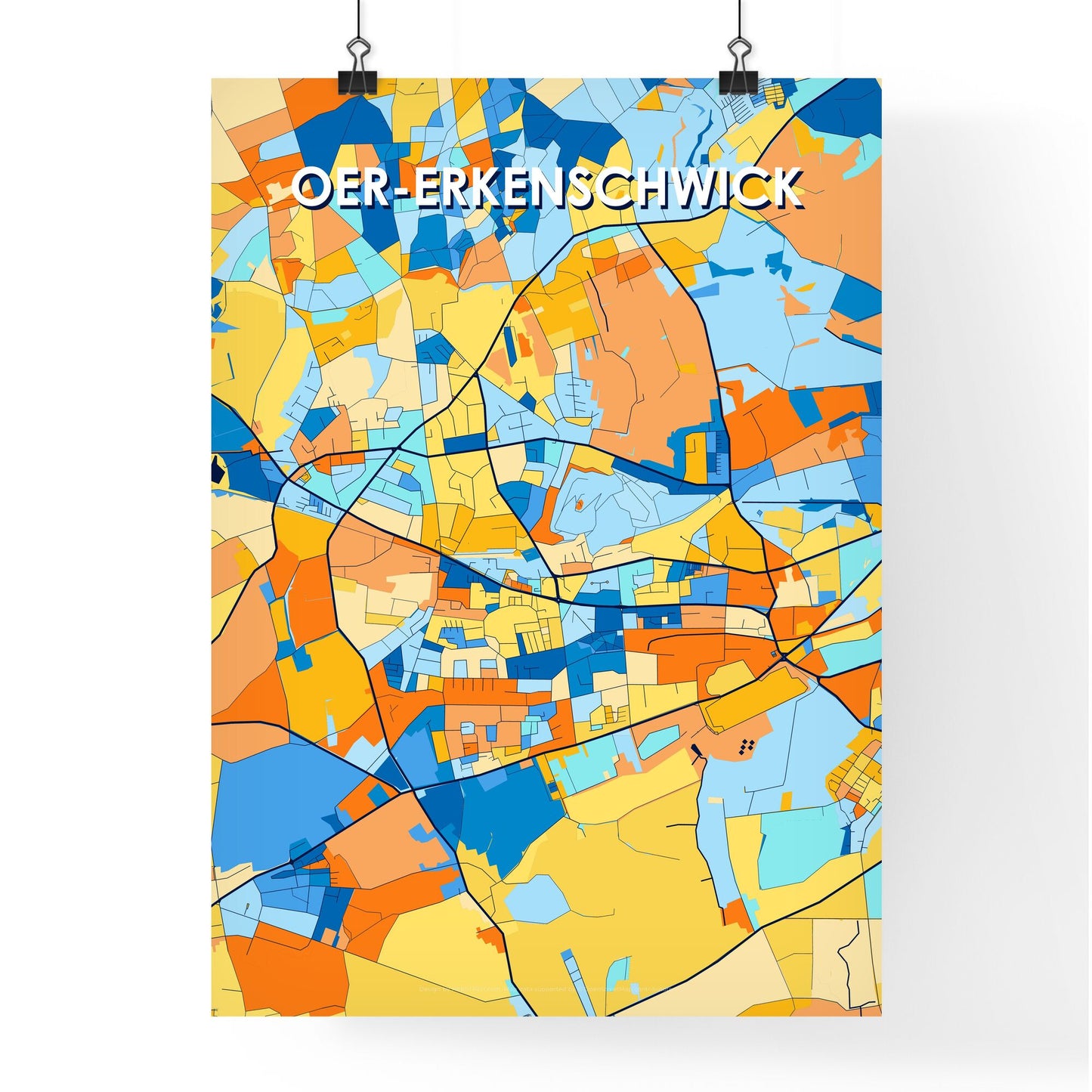 OER-ERKENSCHWICK GERMANY Vibrant Colorful Art Map Poster Blue Orange