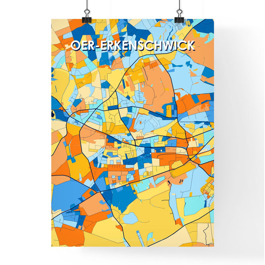 OER-ERKENSCHWICK GERMANY Vibrant Colorful Art Map Poster Blue Orange
