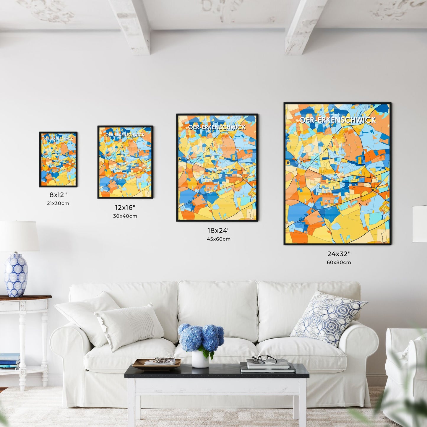 OER-ERKENSCHWICK GERMANY Vibrant Colorful Art Map Poster Blue Orange