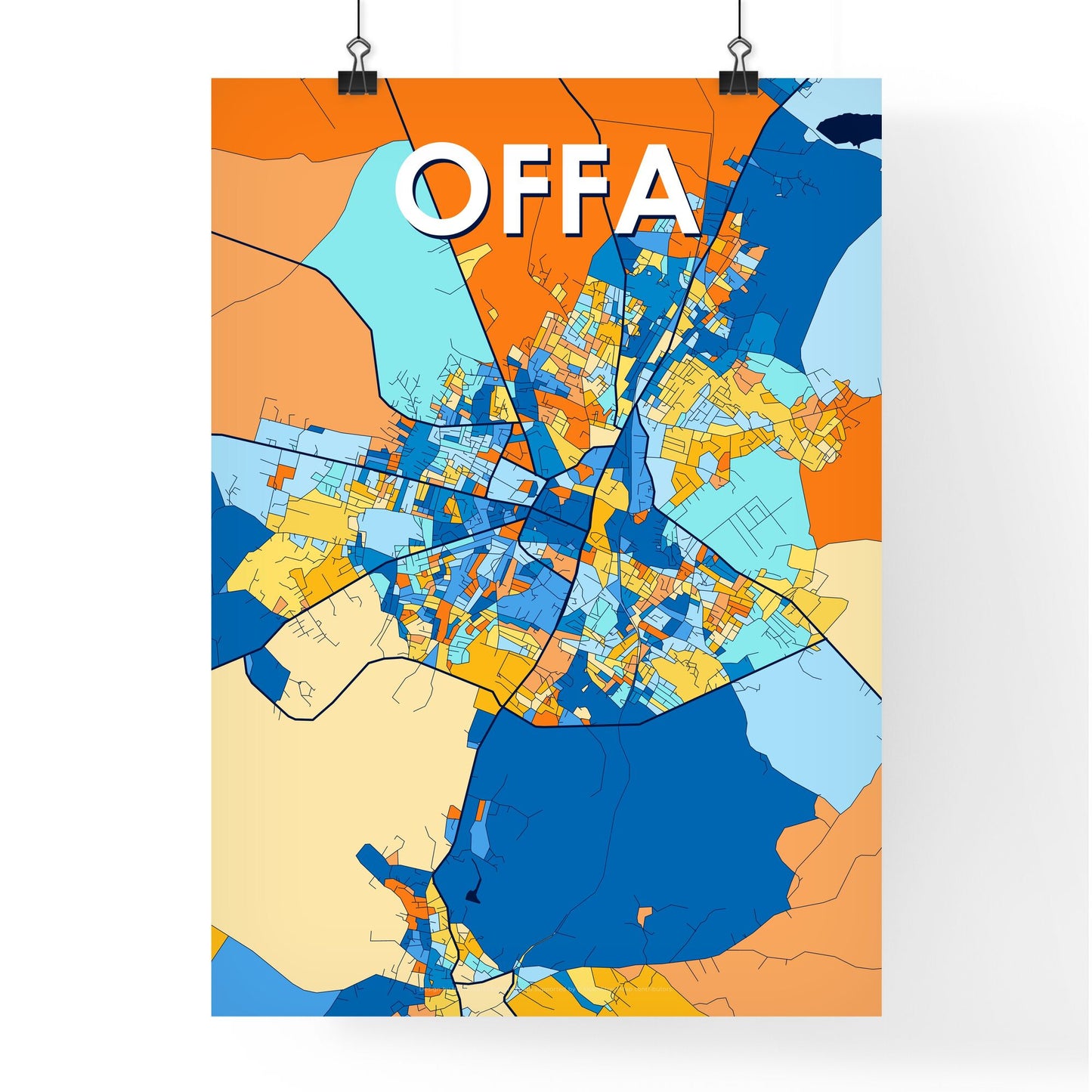 OFFA NIGERIA Vibrant Colorful Art Map Poster Blue Orange