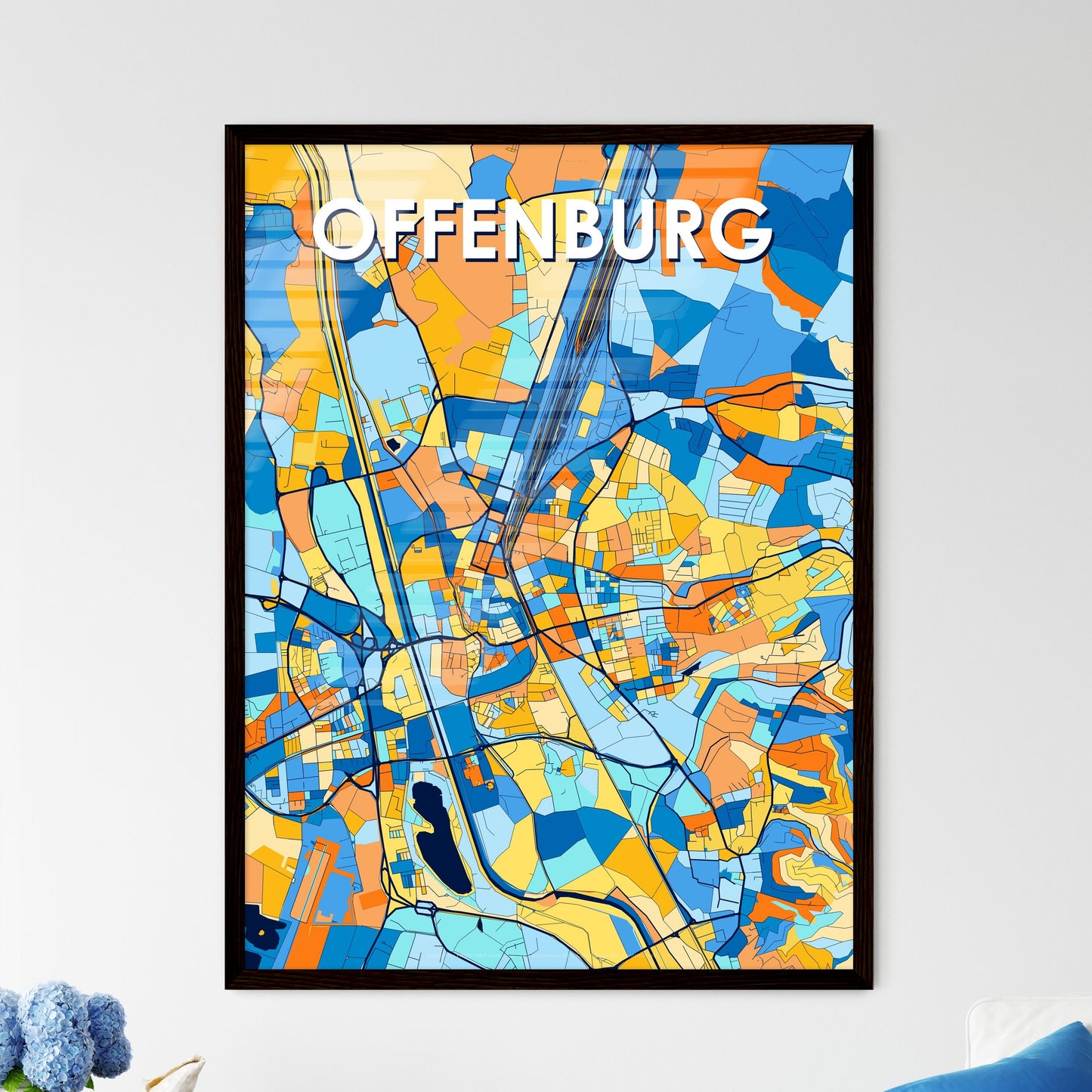 OFFENBURG GERMANY Vibrant Colorful Art Map Poster Blue Orange