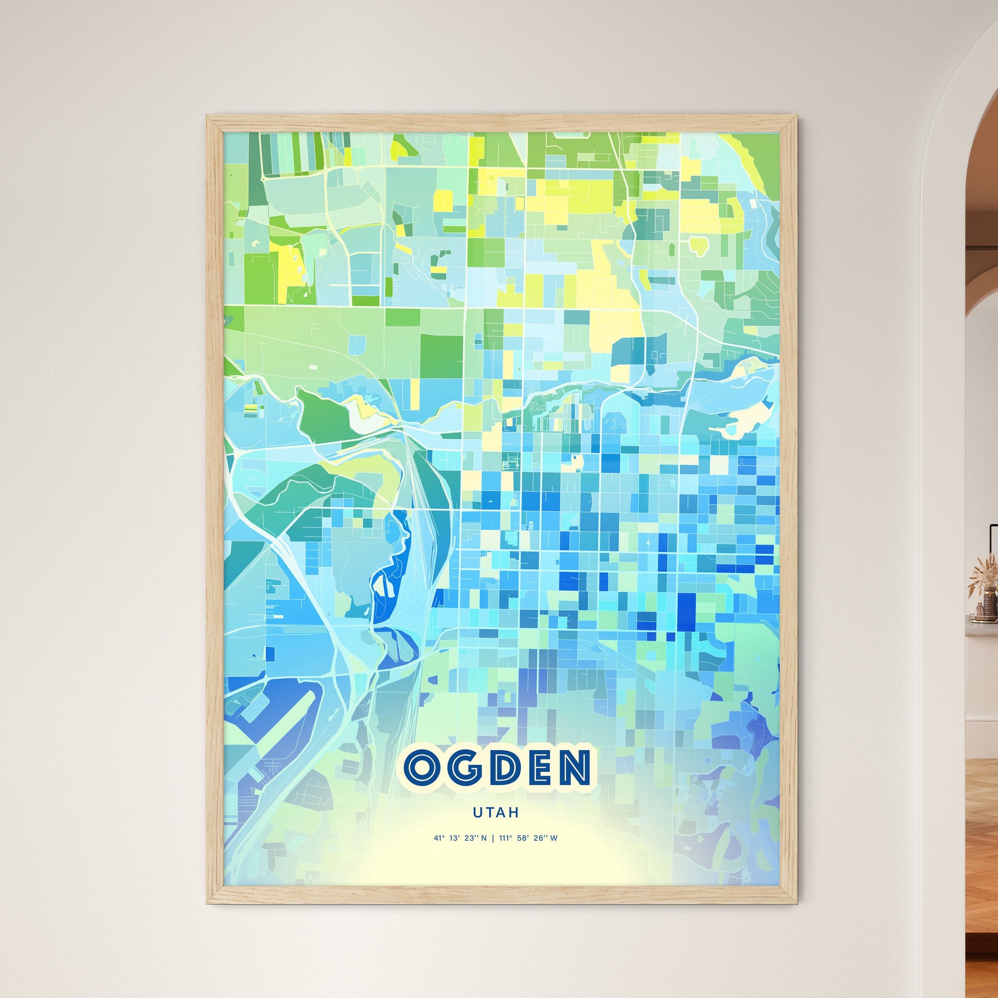 Colorful Ogden Utah Fine Art Map Cool Blue