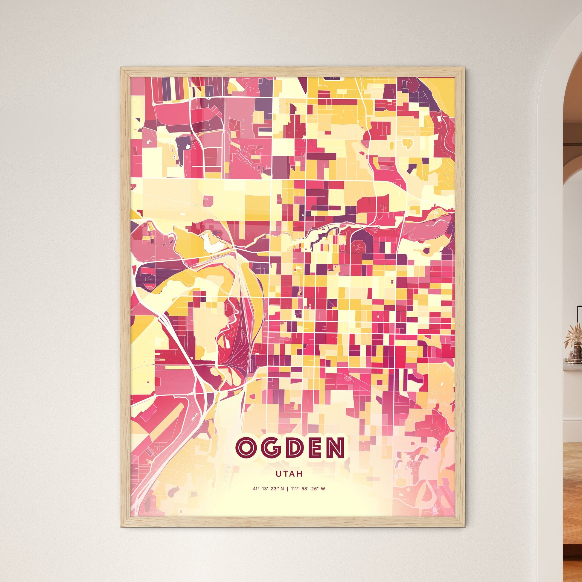 Colorful Ogden Utah Fine Art Map Hot Red