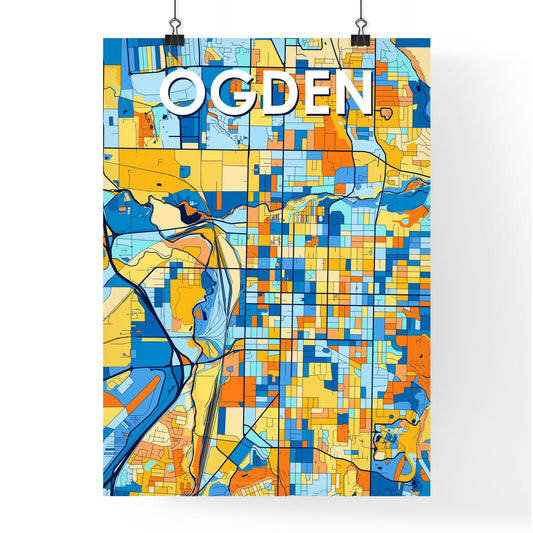 OGDEN UTAH Vibrant Colorful Art Map Poster Blue Orange