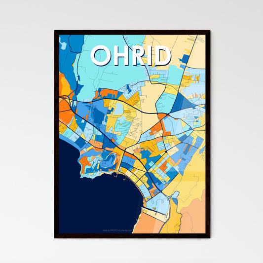 OHRID NORTH MACEDONIA Vibrant Colorful Art Map Poster Blue Orange