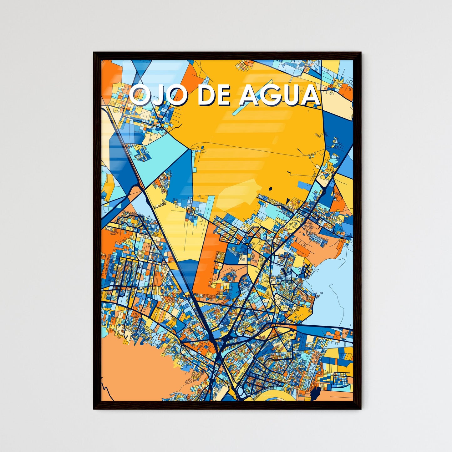 OJO DE AGUA MEXICO Vibrant Colorful Art Map Poster Blue Orange