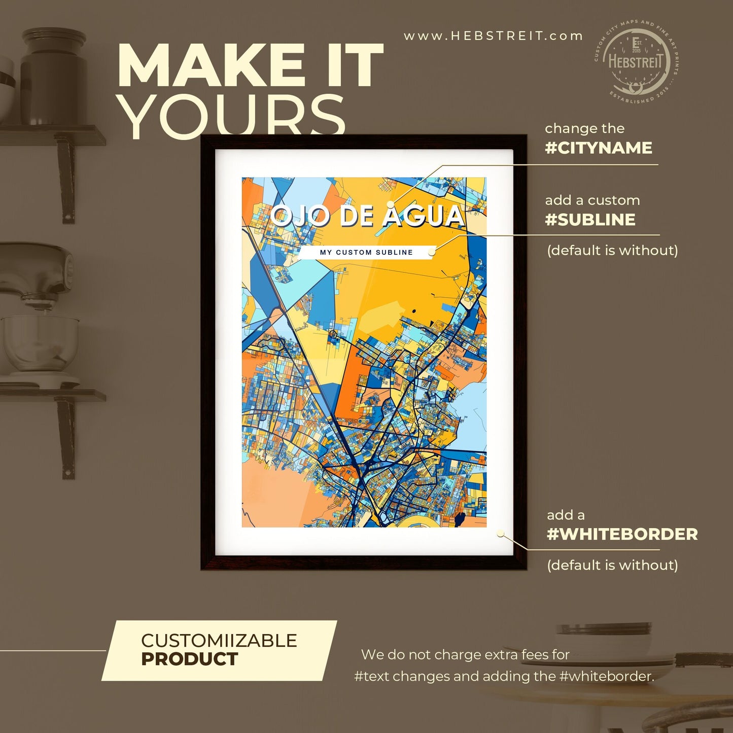 OJO DE AGUA MEXICO Vibrant Colorful Art Map Poster Blue Orange