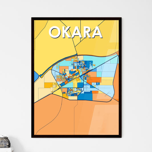 OKARA PAKISTAN Vibrant Colorful Art Map Poster Blue Orange
