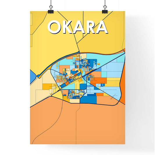 OKARA PAKISTAN Vibrant Colorful Art Map Poster Blue Orange