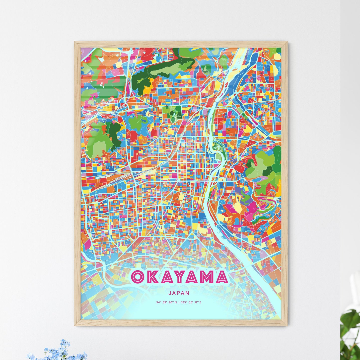 Colorful Okayama Japan Fine Art Map Crazy Colors