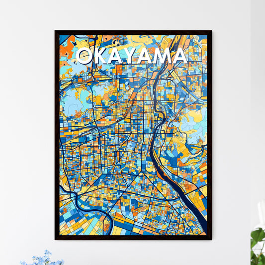 OKAYAMA JAPAN Vibrant Colorful Art Map Poster Blue Orange