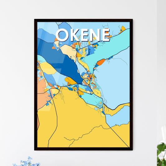 OKENE NIGERIA Vibrant Colorful Art Map Poster Blue Orange