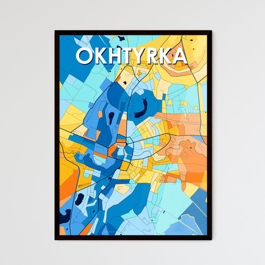 OKHTYRKA UKRAINE Vibrant Colorful Art Map Poster Blue Orange