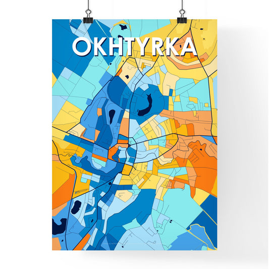 OKHTYRKA UKRAINE Vibrant Colorful Art Map Poster Blue Orange