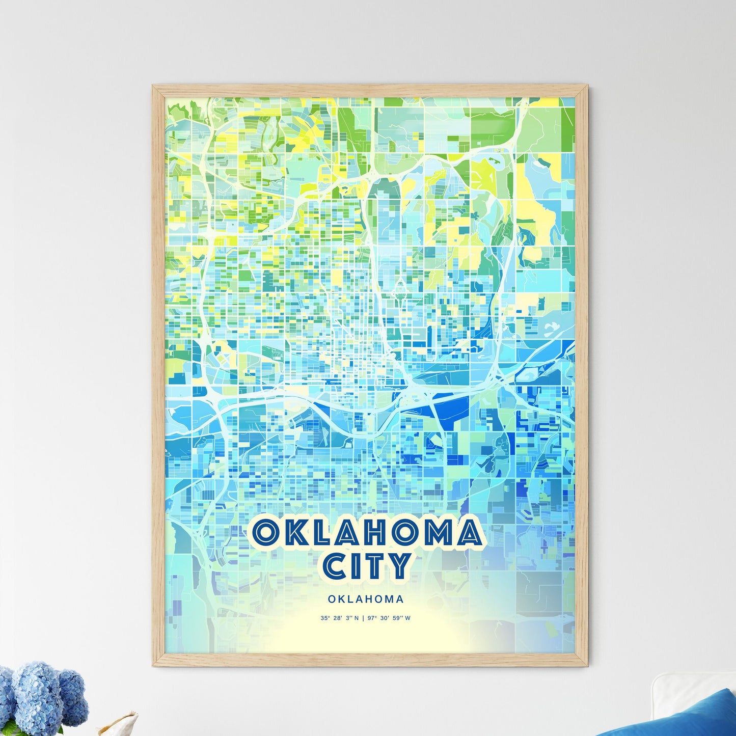 Colorful Oklahoma City Oklahoma Fine Art Map Cool Blue