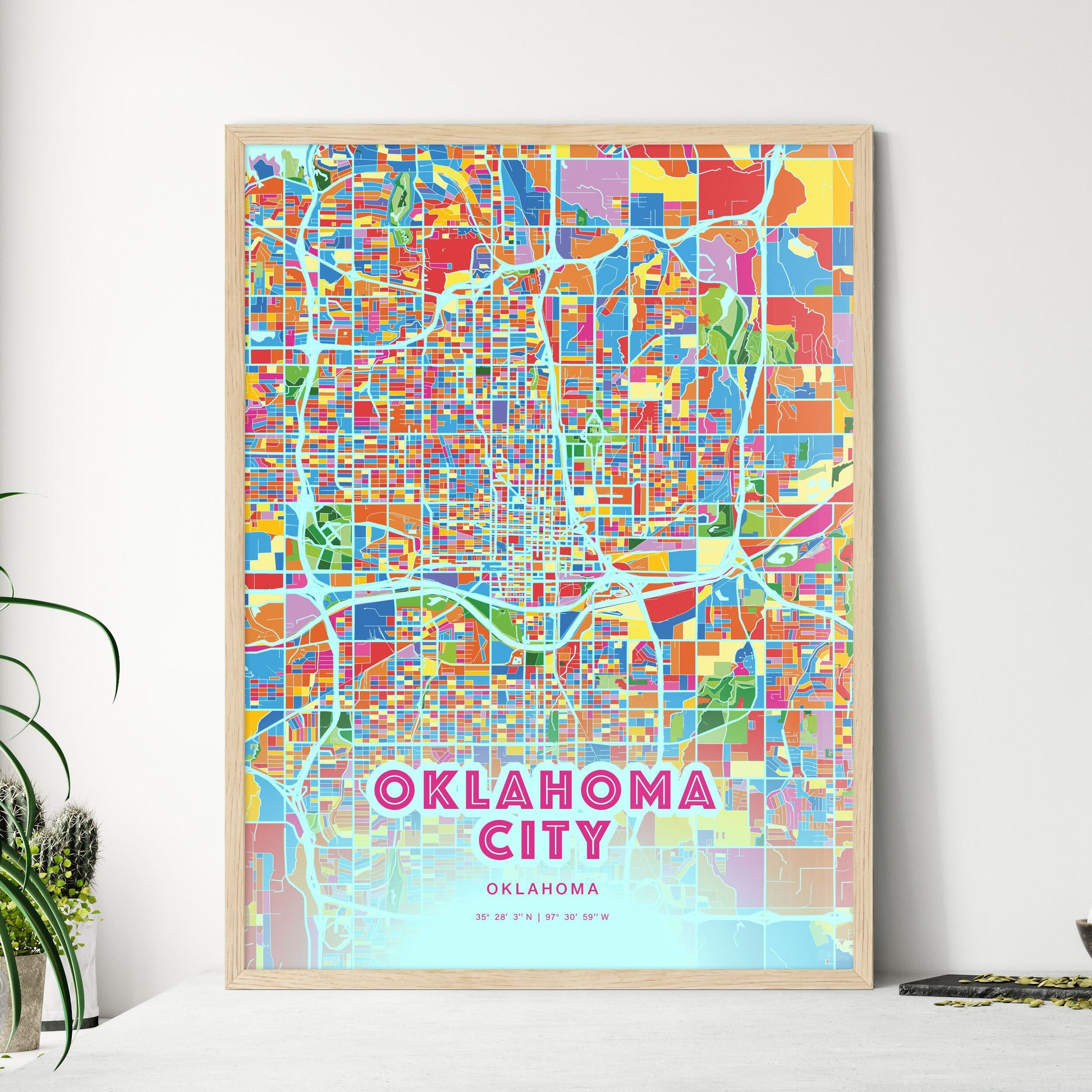 Colorful Oklahoma City Oklahoma Fine Art Map Crazy Colors