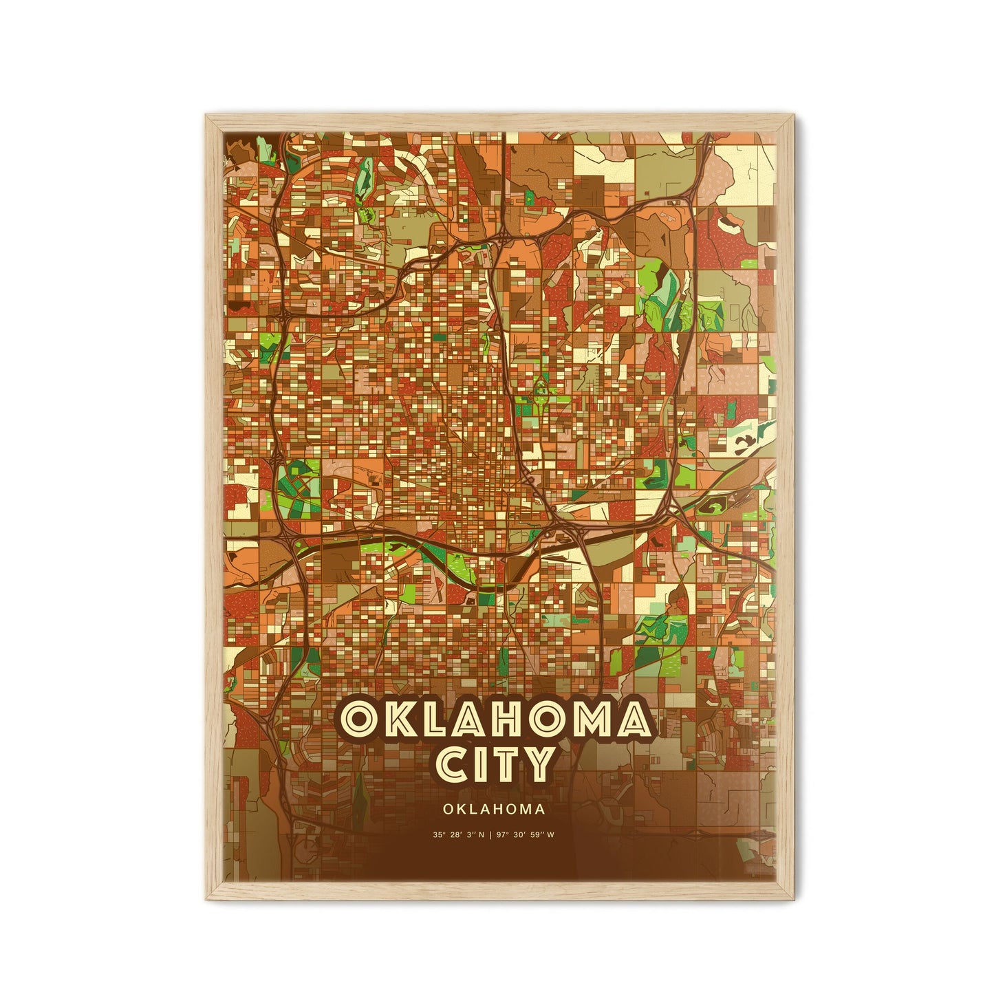 Colorful Oklahoma City Oklahoma Fine Art Map Farmhouse