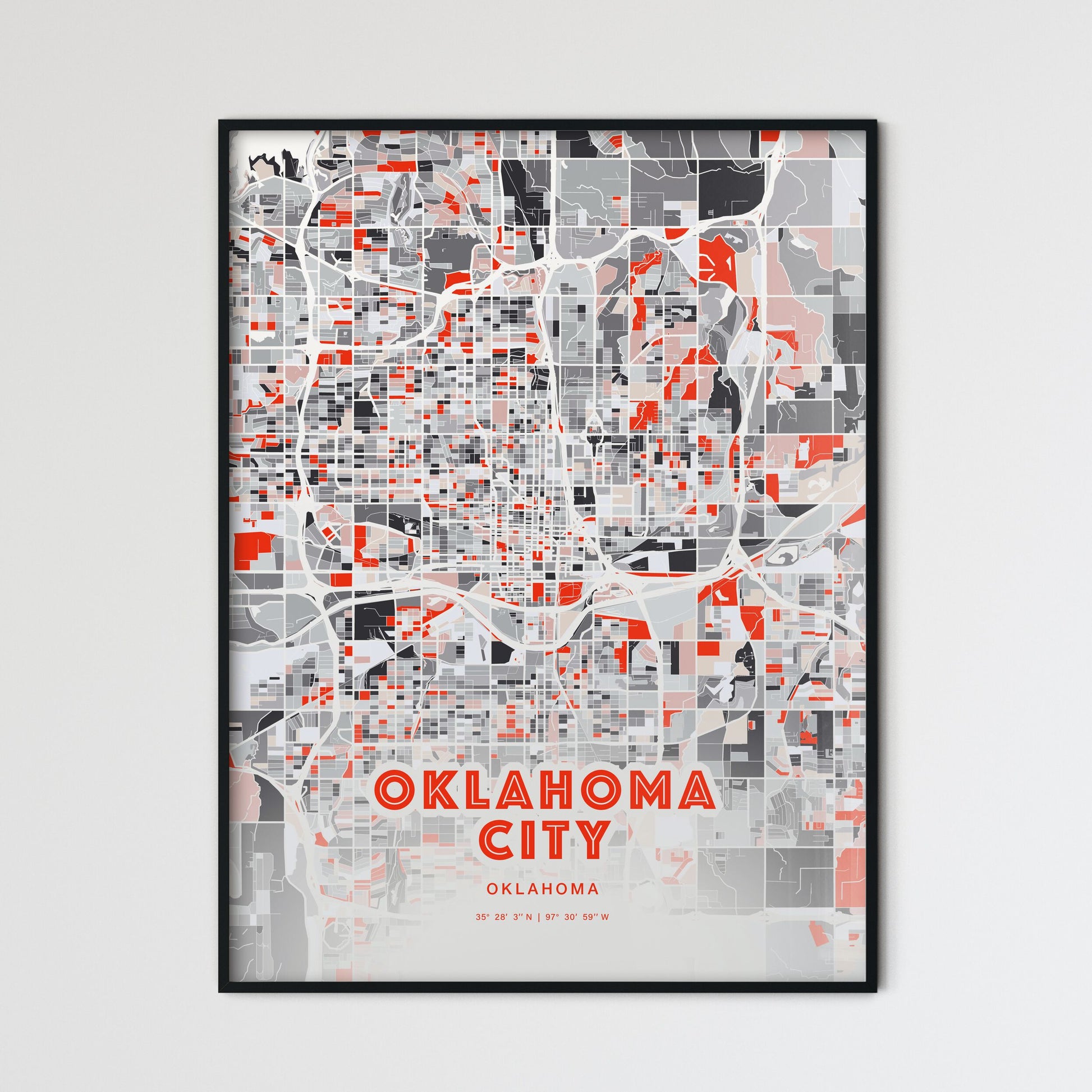 Colorful Oklahoma City Oklahoma Fine Art Map Modern Expressive