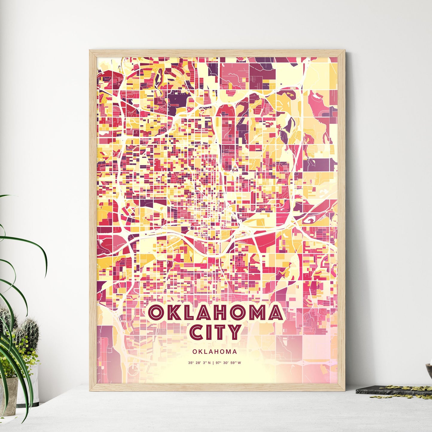 Colorful Oklahoma City Oklahoma Fine Art Map Hot Red