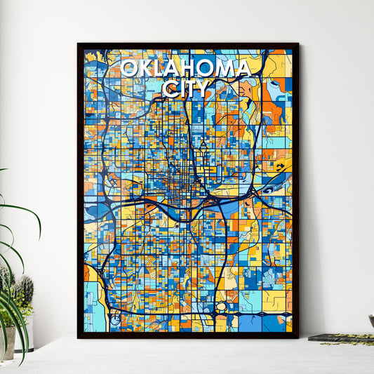 OKLAHOMA CITY OKLAHOMA Vibrant Colorful Art Map Poster Blue Orange