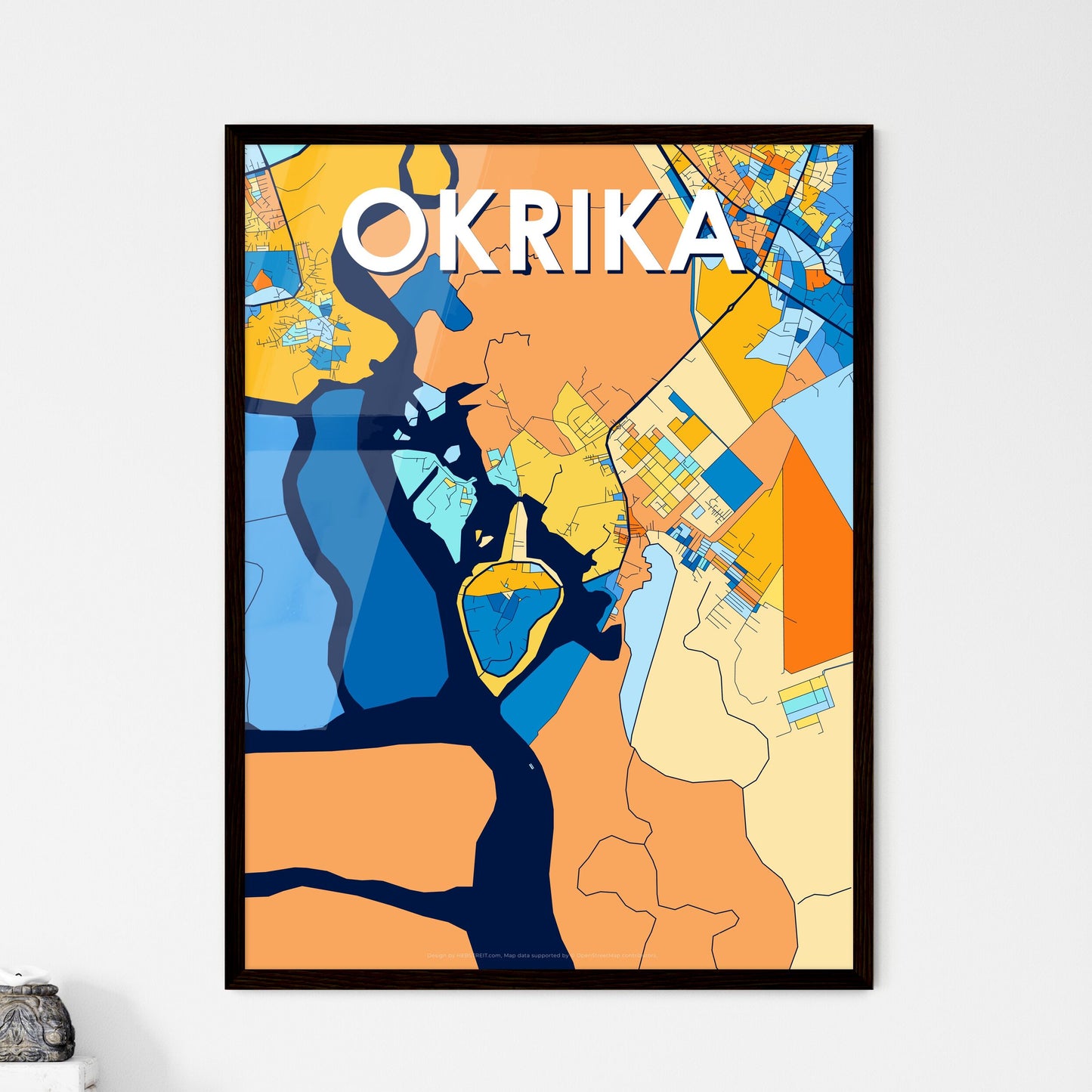 OKRIKA NIGERIA Vibrant Colorful Art Map Poster Blue Orange