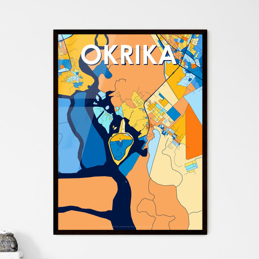 OKRIKA NIGERIA Vibrant Colorful Art Map Poster Blue Orange