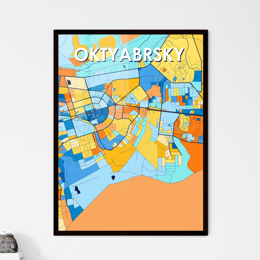 OKTYABRSKY RUSSIA Vibrant Colorful Art Map Poster Blue Orange